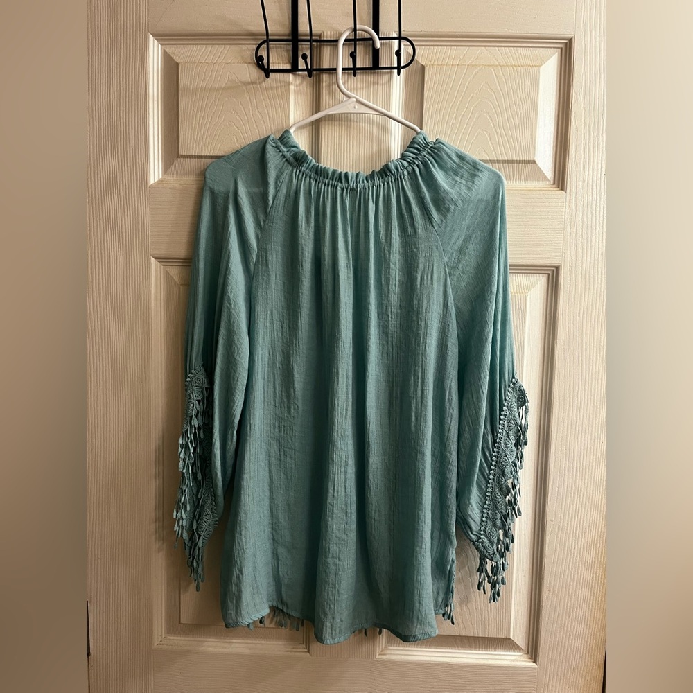 SPENCE~ Teal Women's Top~Fringe Details~S-P - Picture 5 of 9